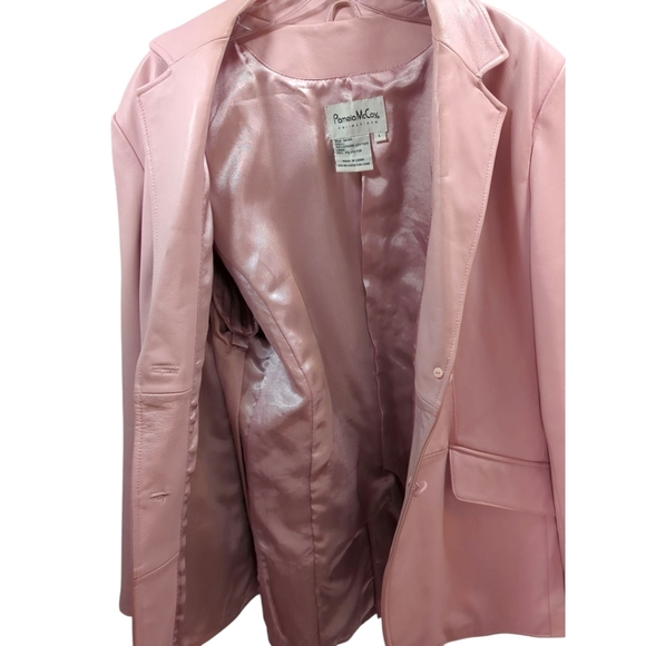 Pamela McCoy Blush Baby Pink Leather Blazer Jacket SZ Large Lk New! - Picture 5 of 7